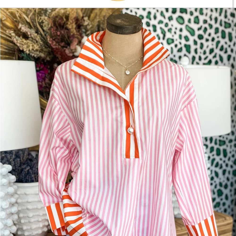 Entro Oversized Pink and Orange Button Down Blouse